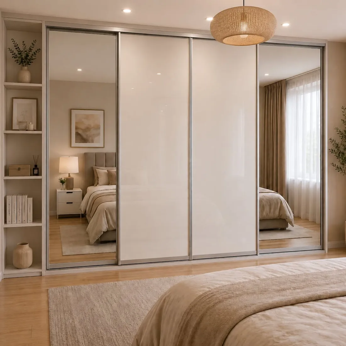 White sliding wardrobe in a bedroom