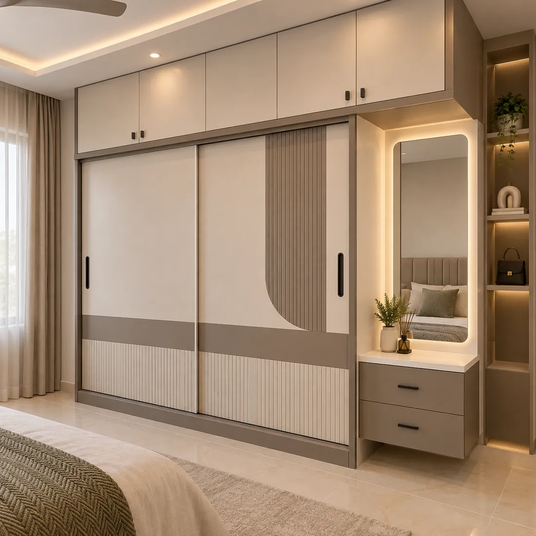 Cream sliding wardrobe with dresser